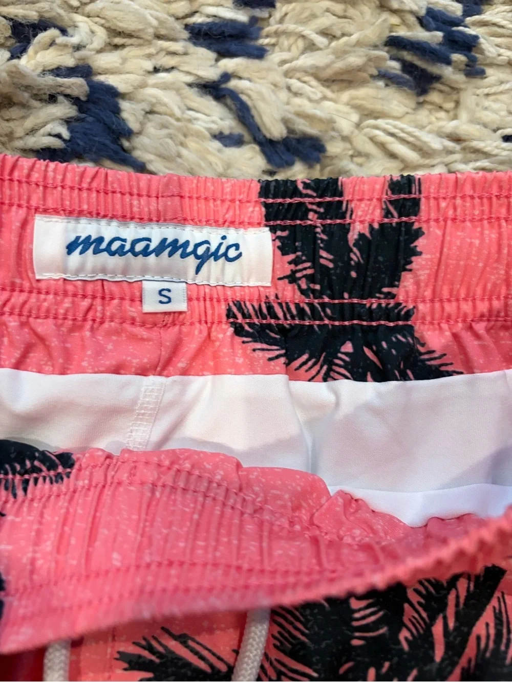 Coral Palm-Print Men's Swim Trunks with Drawstring Waist lined size small